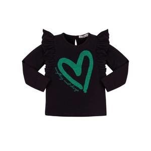 NEW EMC girls' long sleeve jersey sparkle graphic tee in black/emerald